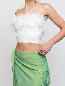 SUPERDOWN x White Feather Cropped Corset (XXS, XS)