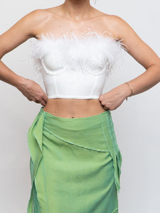 SUPERDOWN x White Feather Cropped Corset (XXS, XS)