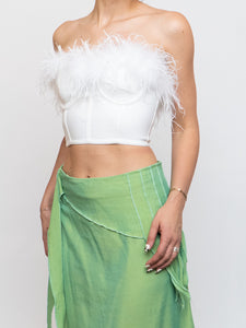 SUPERDOWN x White Feather Cropped Corset (XXS, XS)