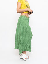 Load image into Gallery viewer, Vintage x Shiny Green Silk Ribbed Sequin Maxi Skirt (S, M)