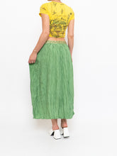 Load image into Gallery viewer, Vintage x Shiny Green Silk Ribbed Sequin Maxi Skirt (S, M)