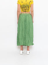 Load image into Gallery viewer, Vintage x Shiny Green Silk Ribbed Sequin Maxi Skirt (S, M)