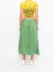Vintage x Shiny Green Silk Ribbed Sequin Maxi Skirt (S, M)