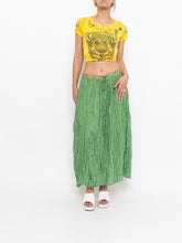 Load image into Gallery viewer, Vintage x Shiny Green Silk Ribbed Sequin Maxi Skirt (S, M)