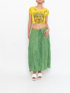 Vintage x Shiny Green Silk Ribbed Sequin Maxi Skirt (S, M)