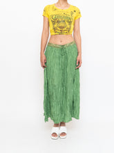 Load image into Gallery viewer, Vintage x Shiny Green Silk Ribbed Sequin Maxi Skirt (S, M)