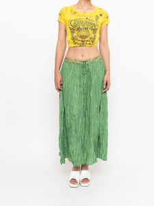 Vintage x Shiny Green Silk Ribbed Sequin Maxi Skirt (S, M)