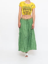 Load image into Gallery viewer, Vintage x Shiny Green Silk Ribbed Sequin Maxi Skirt (S, M)