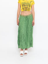 Load image into Gallery viewer, Vintage x Shiny Green Silk Ribbed Sequin Maxi Skirt (S, M)