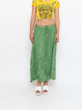 Load image into Gallery viewer, Vintage x Shiny Green Silk Ribbed Sequin Maxi Skirt (S, M)