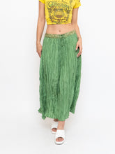 Load image into Gallery viewer, Vintage x Shiny Green Silk Ribbed Sequin Maxi Skirt (S, M)