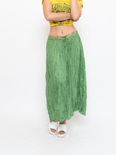 Load image into Gallery viewer, Vintage x Shiny Green Silk Ribbed Sequin Maxi Skirt (S, M)