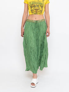 Vintage x Shiny Green Silk Ribbed Sequin Maxi Skirt (S, M)