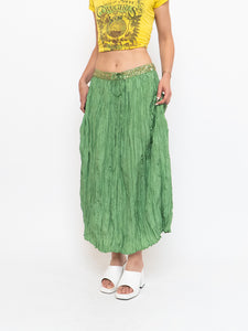 Vintage x Shiny Green Silk Ribbed Sequin Maxi Skirt (S, M)
