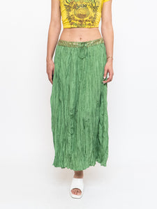 Vintage x Shiny Green Silk Ribbed Sequin Maxi Skirt (S, M)