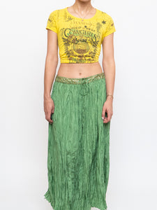Vintage x Shiny Green Silk Ribbed Sequin Maxi Skirt (S, M)