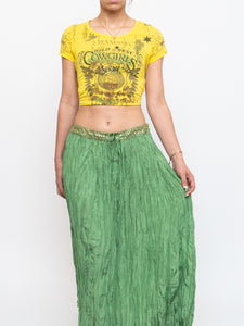 Vintage x Shiny Green Silk Ribbed Sequin Maxi Skirt (S, M)