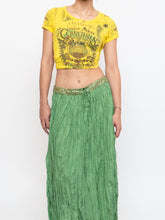 Load image into Gallery viewer, Vintage x Shiny Green Silk Ribbed Sequin Maxi Skirt (S, M)