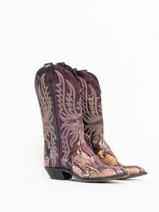 Vintage x Made in USA x CODE WEST Burgundy Leather Snakeskin Cowboy Boot (6)