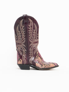 Vintage x Made in USA x CODE WEST Burgundy Leather Snakeskin Cowboy Boot (6)