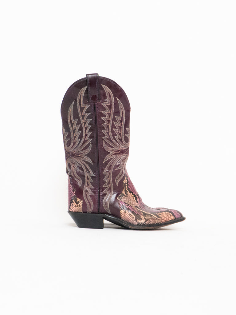 Vintage x Made in USA x CODE WEST Burgundy Leather Snakeskin Cowboy Boot (6)