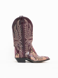 Vintage x Made in USA x CODE WEST Burgundy Leather Snakeskin Cowboy Boot (6)