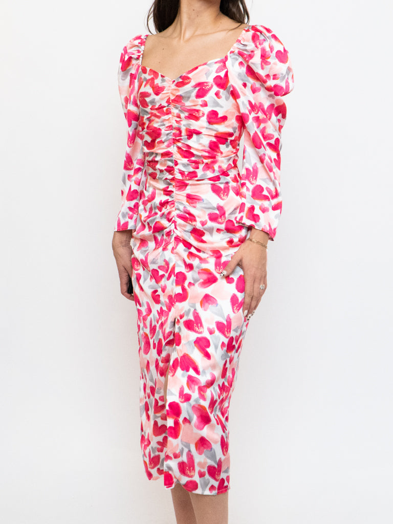 Modern x Motif White Floral Satin Cinched Dress (S, M)