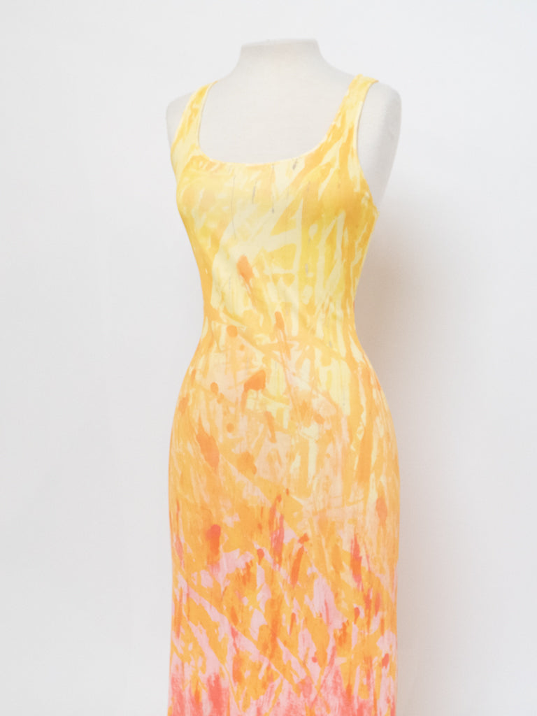 Vintage x ROBERT CAVALLI Yellow Patterned Bodycon Dress (M, L)