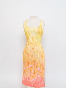 Vintage x ROBERT CAVALLI Yellow Patterned Bodycon Dress (M, L)