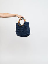 Load image into Gallery viewer, Vintage x Navy Beaded Straw Handbag
