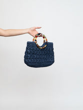 Load image into Gallery viewer, Vintage x Navy Beaded Straw Handbag