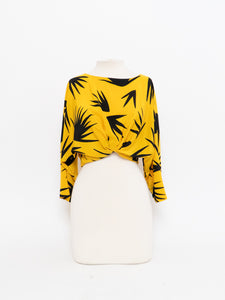 Vintage x Made in Hong Kong x Yellow Silk-feel Palm Tree Top (XS-M)