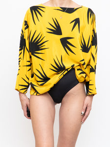 Vintage x Made in Hong Kong x Yellow Silk-feel Palm Tree Top (XS-M)