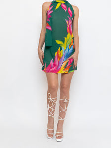 Vintage x Green Floral High Neck Dress (XS)