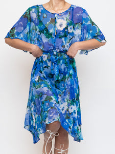 Vintage x Silk Blue Floral Sheer Dress (XS-M)