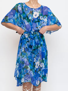 Vintage x Silk Blue Floral Sheer Dress (XS-M)