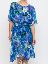 Load image into Gallery viewer, Vintage x Silk Blue Floral Sheer Dress (XS-M)