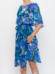 Vintage x Silk Blue Floral Sheer Dress (XS-M)