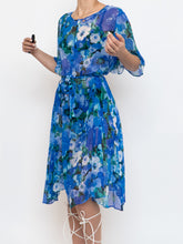 Load image into Gallery viewer, Vintage x Silk Blue Floral Sheer Dress (XS-M)