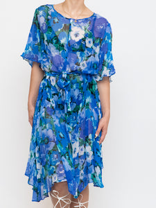 Vintage x Silk Blue Floral Sheer Dress (XS-M)