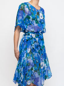 Vintage x Silk Blue Floral Sheer Dress (XS-M)