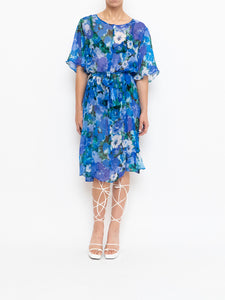 Vintage x Silk Blue Floral Sheer Dress (XS-M)