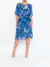 Load image into Gallery viewer, Vintage x Silk Blue Floral Sheer Dress (XS-M)
