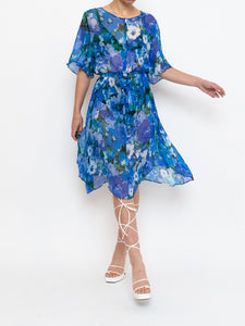 Vintage x Silk Blue Floral Sheer Dress (XS-M)