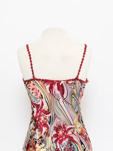 Vintage x Red Floral Silk Bow Tank (M)
