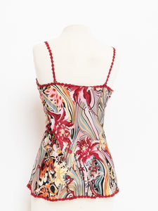 Vintage x Red Floral Silk Bow Tank (M)