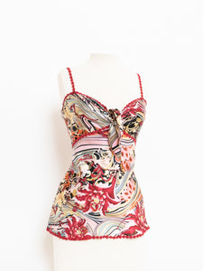 Vintage x Red Floral Silk Bow Tank (M)