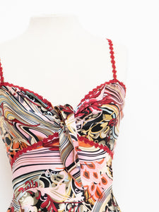 Vintage x Red Floral Silk Bow Tank (M)
