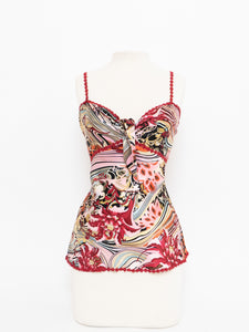 Vintage x Red Floral Silk Bow Tank (M)