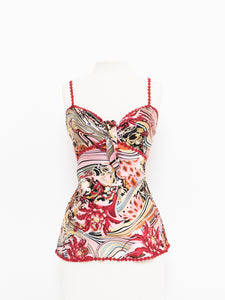 Vintage x Red Floral Silk Bow Tank (M)